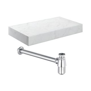Stoneleigh 800mm Wall Hung White Marble Basin Shelf & Chrome Bottle Trap