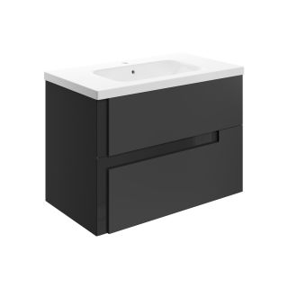 Henley 815mm Wall Hung 2 Drawer Basin Unit & White Basin Matt Black & Glass