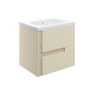 Henley 615mm Wall Hung 2 Drawer Basin Unit White Basin Matt Cotton Oak Effect