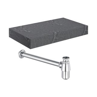 Stoneleigh 800mm Wall Hung Grey Marble Basin Shelf & Chrome Bottle Trap