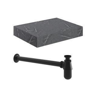 Stoneleigh 600mm Wall Hung Grey Marble Basin Shelf & Black Bottle Trap