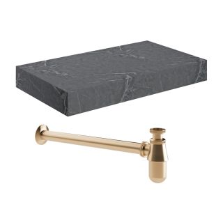 Stoneleigh 800mm Wall Hung Grey Marble Basin Shelf Brushed Bronze Bottle Trap