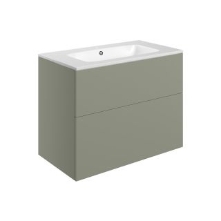 Claverdon 815mm Wall Hung 2 Drawer Basin Unit & Basin Matt Olive Green