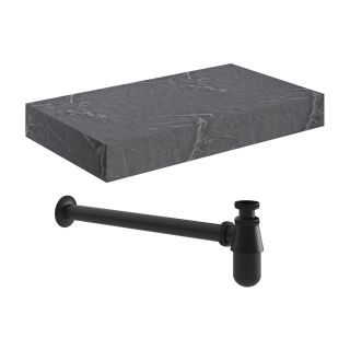Stoneleigh 800mm Wall Hung Grey Marble Basin Shelf & Black Bottle Trap