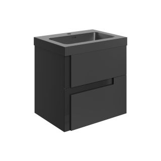 Henley 605mm Wall Hung 2 Drawer Basin Unit & Co-Ord Basin Matt Black & Glass