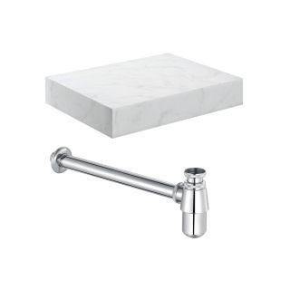 Stoneleigh 600mm Wall Hung White Marble Basin Shelf & Chrome Bottle Trap