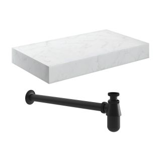Stoneleigh 800mm Wall Hung White Marble Basin Shelf & Black Bottle Trap