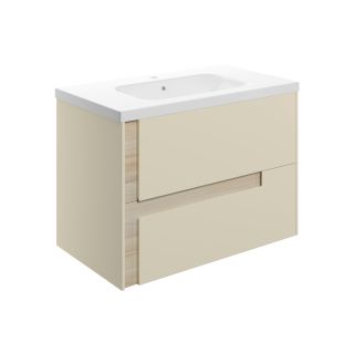 Henley 815mm Wall Hung 2 Drawer Basin Unit White Basin Matt Cotton Oak Effect