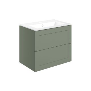 Feldon 615mm Wall Hung 2 Drawer Basin Unit & Basin Matt Reed Green
