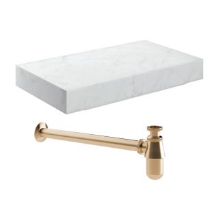 Stoneleigh 800mm Wall Hung White Marble Basin Shelf Brushed Bronze Bottle Trap