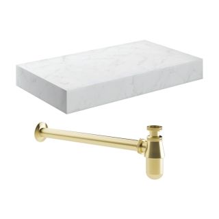 Stoneleigh 800mm Wall Hung White Marble Basin Shelf & Brushed Brass Bottle Trap
