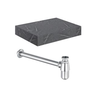 Stoneleigh 600mm Wall Hung Grey Marble Basin Shelf & Chrome Bottle Trap