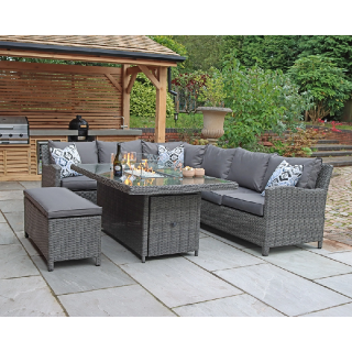 Paris 8 Seater Deluxe Modular Corner Dining & Lounging Set with Rectangular Fire Pit Table