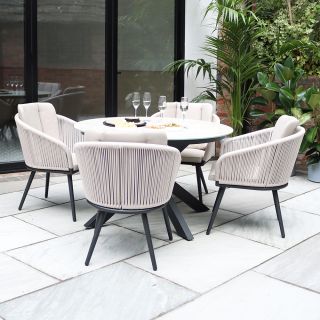 Bali 4 Seater Round Ceramic Glass Dining Set with Bali Rope Chairs