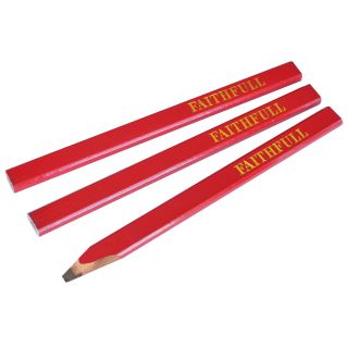 Faithfull Medium Carpenters Pencils Red 3 Pack