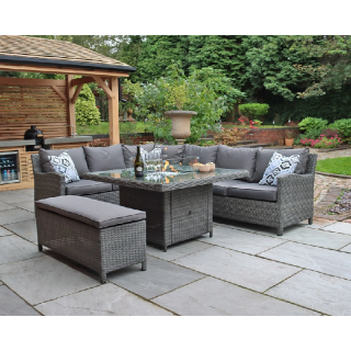 Paris 8 Seater Deluxe Modular Corner Dining & Lounging Set with Square Fire Pit Table