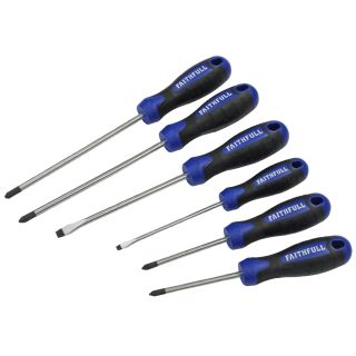 Faithfull SL/PH/PZ Boxed Screwdriver Set Soft Grip 6 Piece