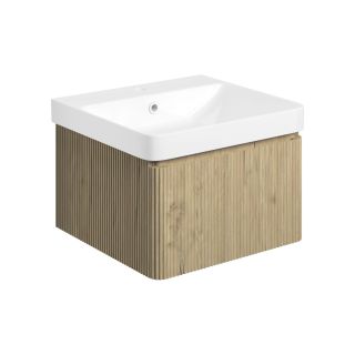Arden 500mm Wall Hung 1 Drawer Basin Unit & Basin Textured Oak