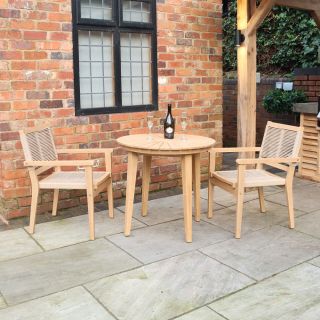 Roma 80cm Bistro Set with 2 Stacking Rope Chairs
