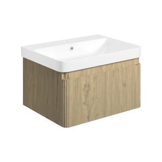 Arden 605mm Wall Hung 1 Drawer Basin Unit & Basin Textured Oak